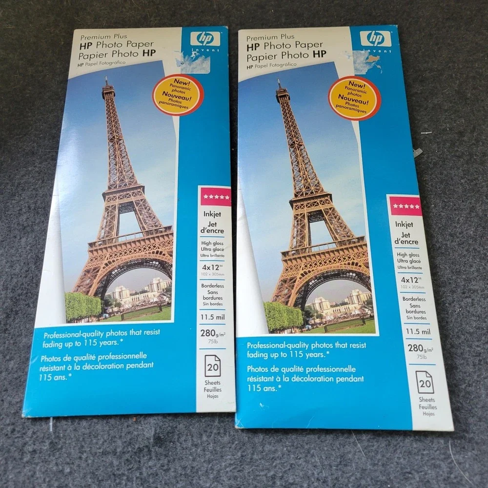 2 PksHP PREMIUM Plus PHOTO PAPER 20 SHEETS Panoramic GLOSSY PICTURES photography